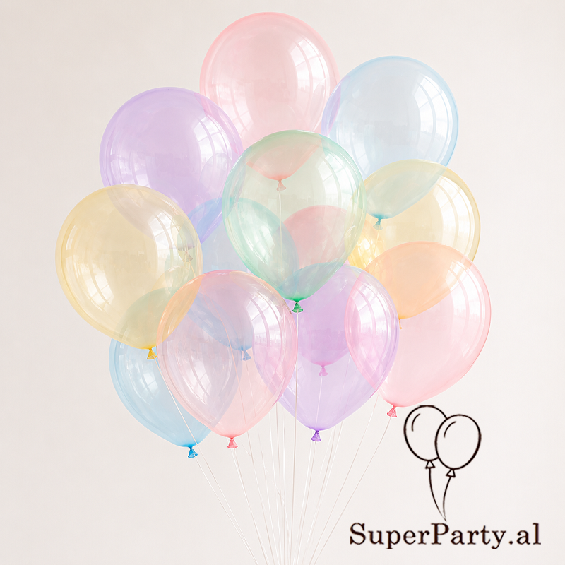 Tullumbaca me helium 10 copë ngjyra transparente